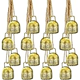 Luenghaoyun 4 Sets of 4 Christmas Rustic Metal Hanging Cow Bells, Wind Chimes Xmas Iron Vintage Bells with Rope for Christmas Tree Wall Garden Garland Decor