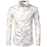ZEROYAA Men's Luxury Paisley Floral Printed Button Down Shirt