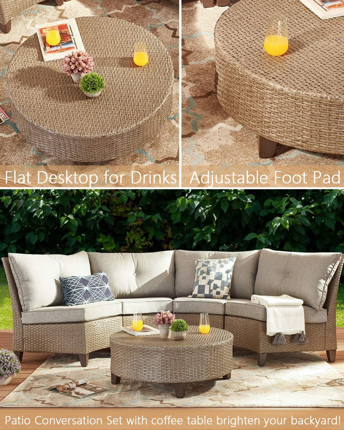 amazon 4 piece patio set on Amazon Com Patiofestival 5 Pieces Outdoor Patio Furniture Sofa Set Half Moon Patio Outdoor Sectional Sofa Set Manual Wicker Rattan Patio Conversation Set With Cushion And Coffee Table Garden Outdoor