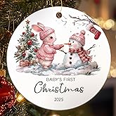 Bunny Baby's First Christmas Ornament Gifts for New Parents, 2025 New Baby Girls Ornaments for Christmas Tree, Ceramic