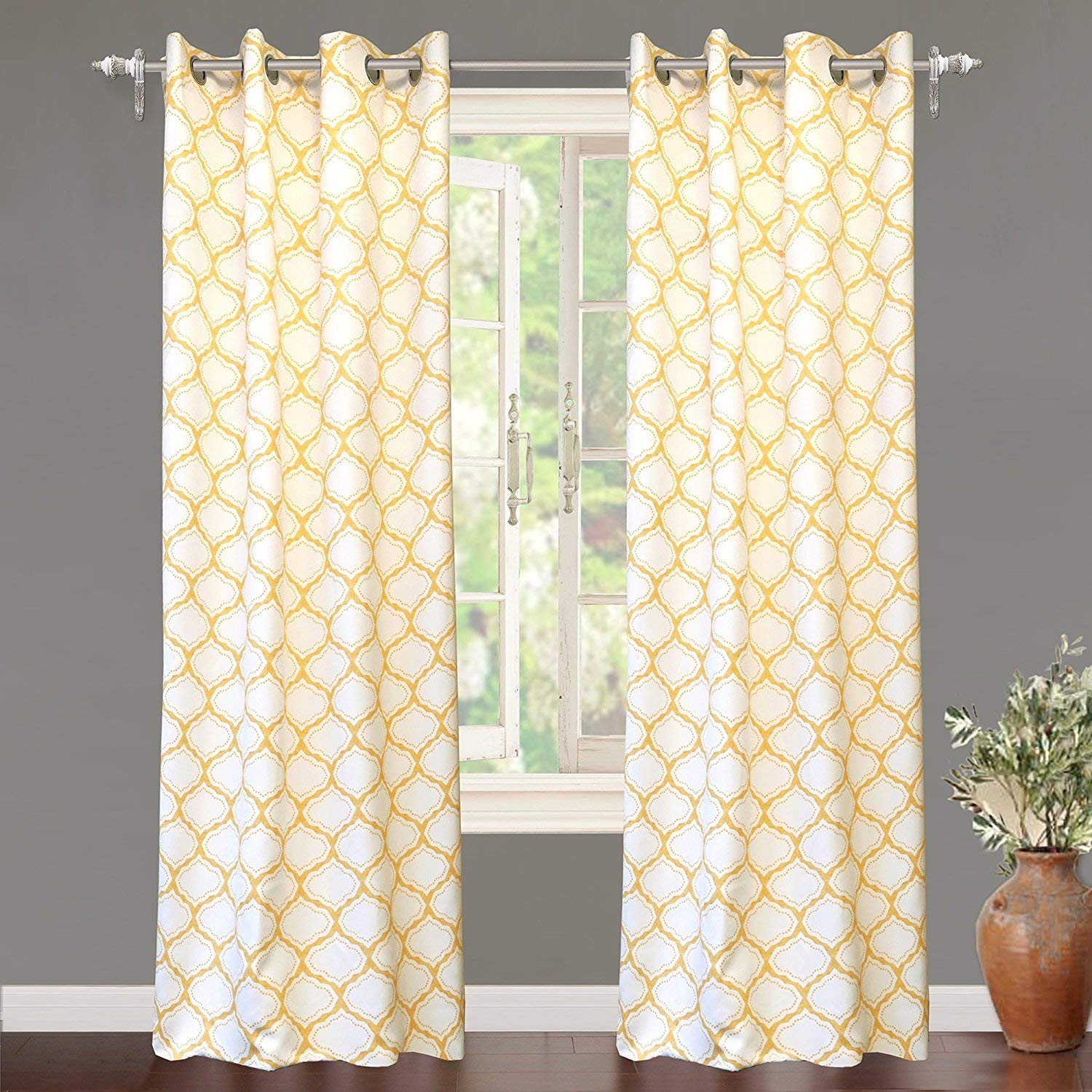 DriftAway Geometric Trellis Room Darkening/Thermal Insulated Grommet Unlined Window Curtains, Set of Two Panels, Each 52”x84” (Yellow)