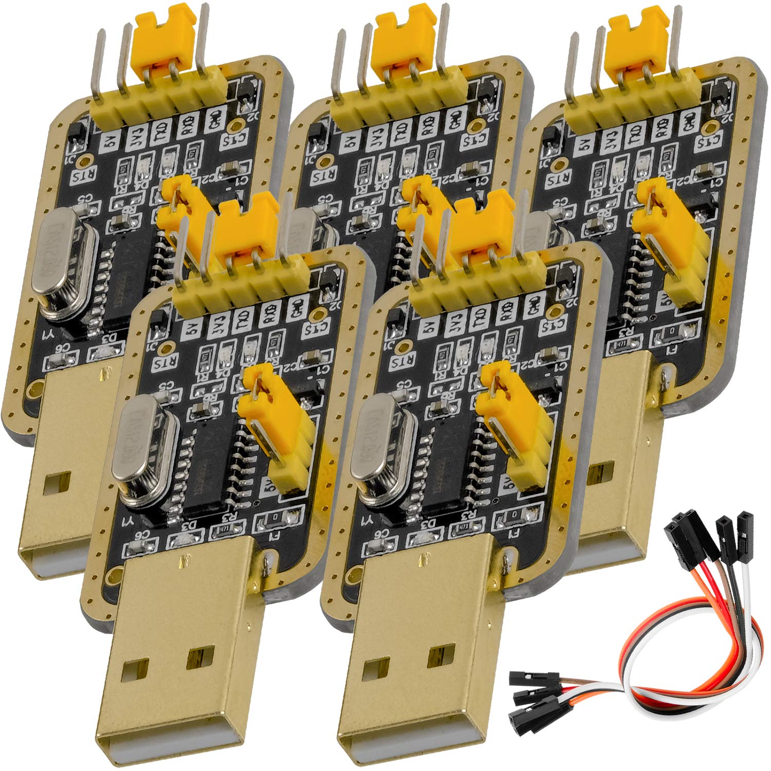 AZDelivery UART-TTL USB Adapter 3.3V 5V CH340G Interface Converter Module, with 20cm Jumper Cable, compatible with Arduino Including E-Book! (Pack of 5)