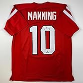 Facsimile Autographed Eli Manning Ole Miss Red Reprint Laser Auto College Football Jersey Size Men's XL
