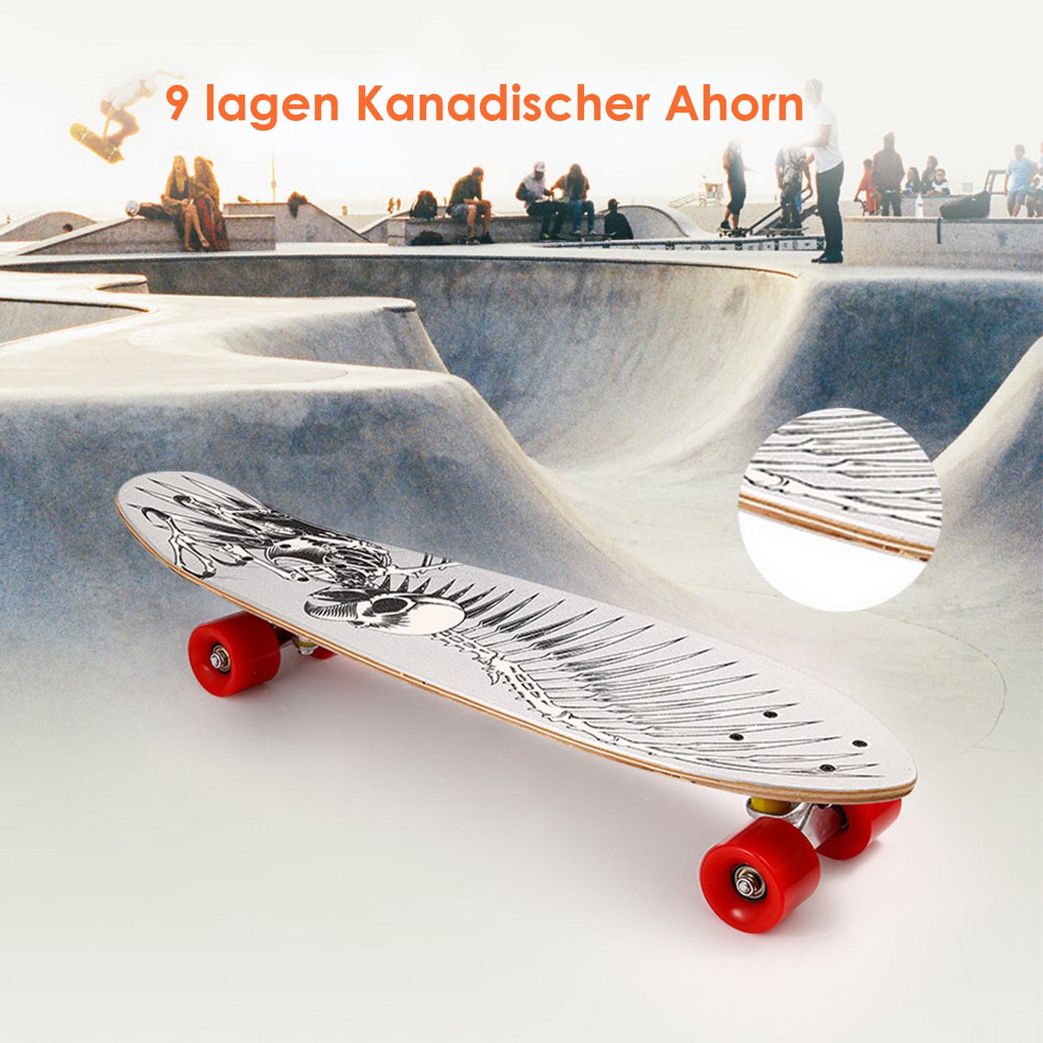 WeSkate 71cm Mini-Cruiser-Board,Retro Skateboard,breite Cruiser-Skateboard und Aluminium Trucks ABEC-7 Kugellager,aus 9-lagigem kanadischem Ahornholz,mit rutschfestem Deck