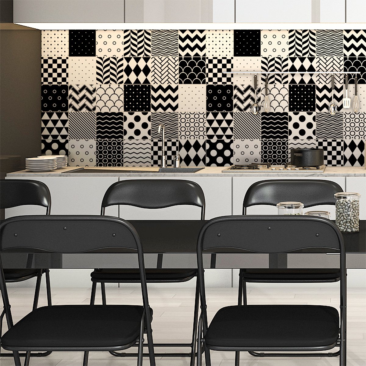 Ambiance Sticker Self-Adhesive Decorative Wall Decal Cement Tile for Bathroom and Kitchen Norvégien - Pack of 9 Stickers of 15 x15 cm