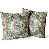 Snycler Boho Throw Pillow Covers 20x20 inch Set of 2 Boho Rug Carpet Double Sided Pattern Cotton Soft Pillow Case Cushion Cover Pillowcase for Couch Sofa Bed Decorative (Green)
