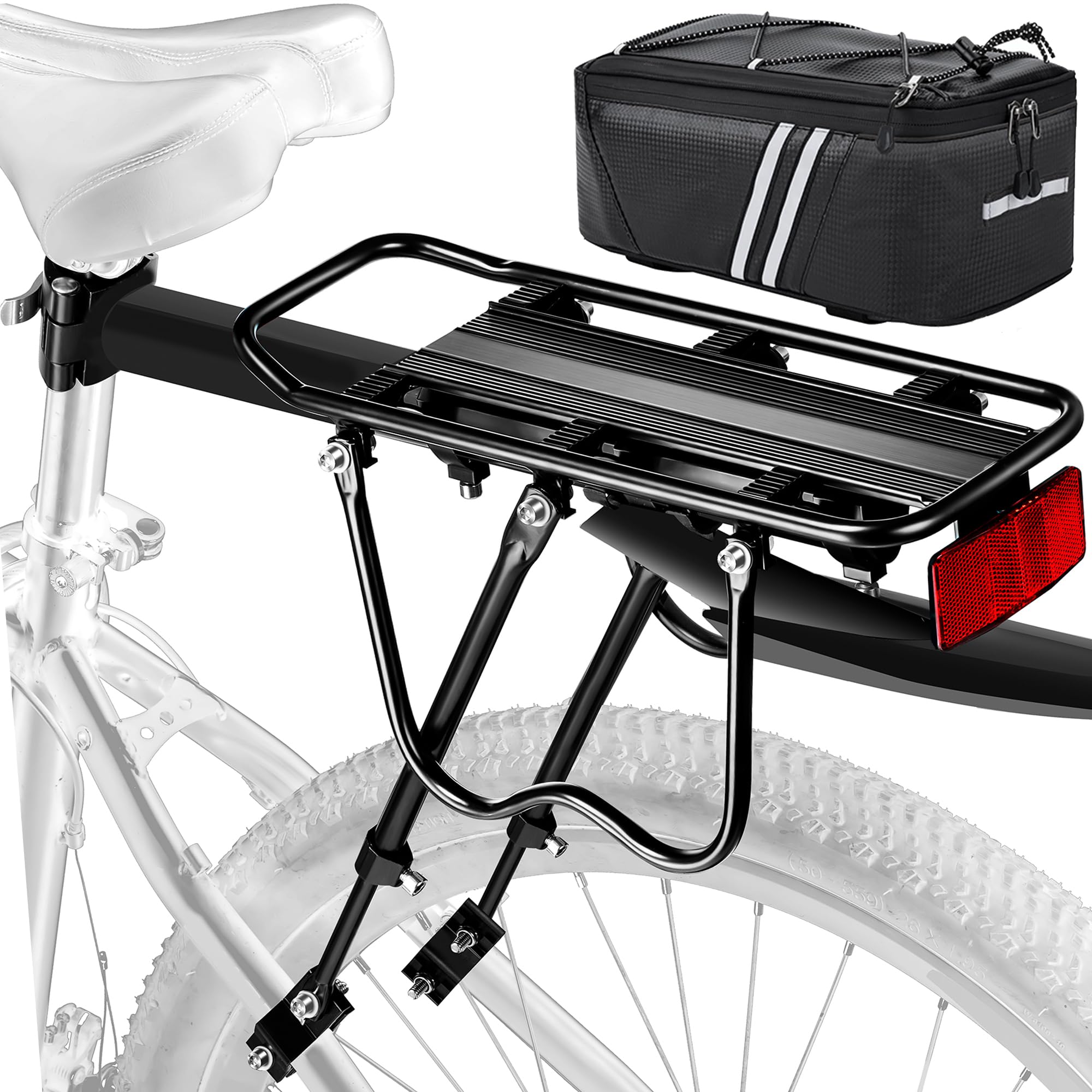 Photo 1 of YONTUO Rear Bike Rack with Bag,115 LB Capacity Solid Bearings Bike Cargo Rack & Large Size Reflective,Quick Release Mountain Road Bicycle Rear Racks,Universal Bike Luggage Touring Carrier Rack…