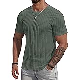 VOGSTART Men Textured Knit T-Shirts Casual Stretch Ribbed Short Sleeve Shirt (S-XXL)