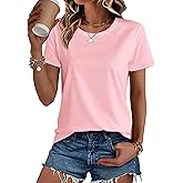 SMENG Women's Cotton Crewneck T-Shirts Short Sleeve Basic Solid Color Tee Classic-Fit Shirt Breathable Comfy Summer Top