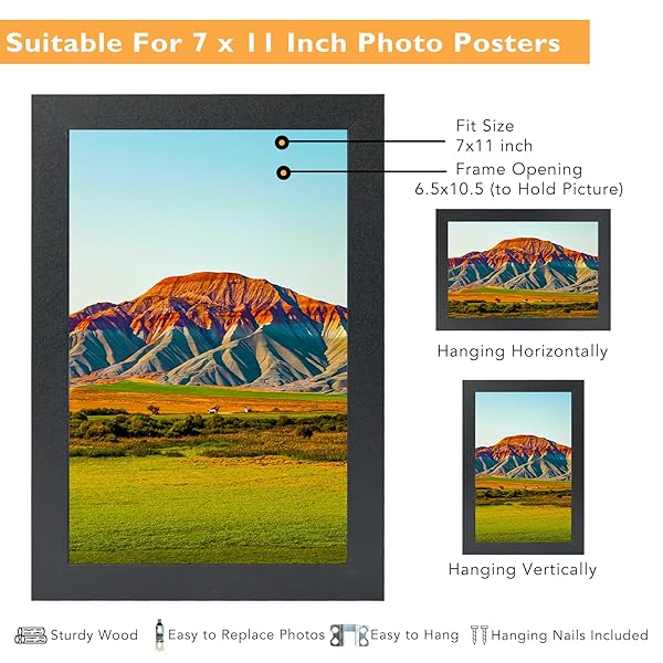 QOTIB 12X20 PICTURE FRAME BLACK FOR WALL MOUNTING, HORIZONTAL AND VERTICAL FORMATS FOR WALL HANGING, WOOD 12X20 FRAME, BLACK, 1 PACK