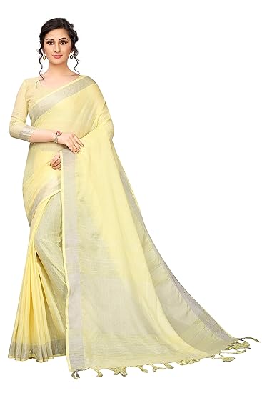 Women's Linen Saree With Blouse Piece (LinenLinenPlain)