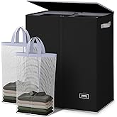 SOLEDI Double Laundry Hamper with Lid and Removable Laundry Bags - Large Dirty Clothes Hamper 2 Section - Collapsible Laundry