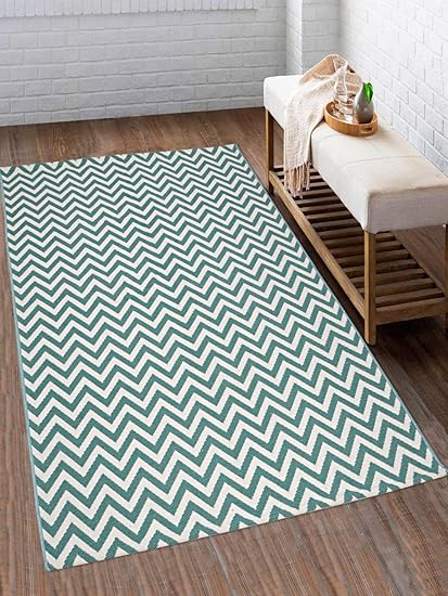 Saral Home Premium Quality Cotton Multi Purpose Handloom Rugs-90x150 cm, Turquoise