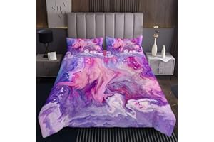 Feelyou Marble Printed Bedspread for Girls Kids Children Marble Pattern Quilted Coverlet Decorative Chic Abstract Art Coverlet Set Pink Purple Quilted Queen Size 3Pcs