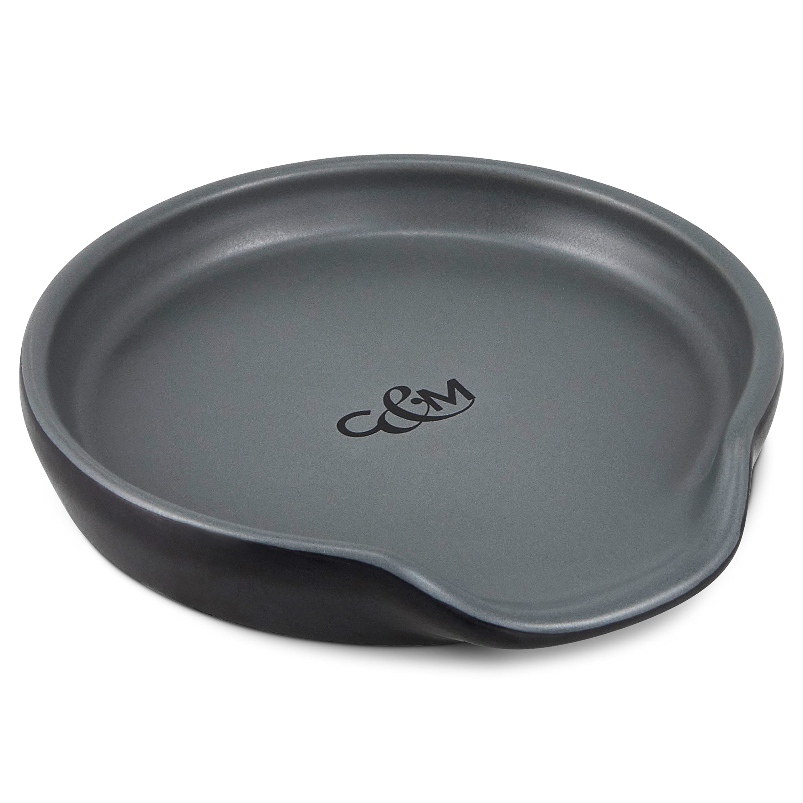Cole & Mason Duxford Black/Grey Spoon Rest, Kitchen Organisation, Utensil Holder Rest for Cooking/Wooden/Tea Spoons, Ceramic, (H) 20 mm x (D) 105 mm
