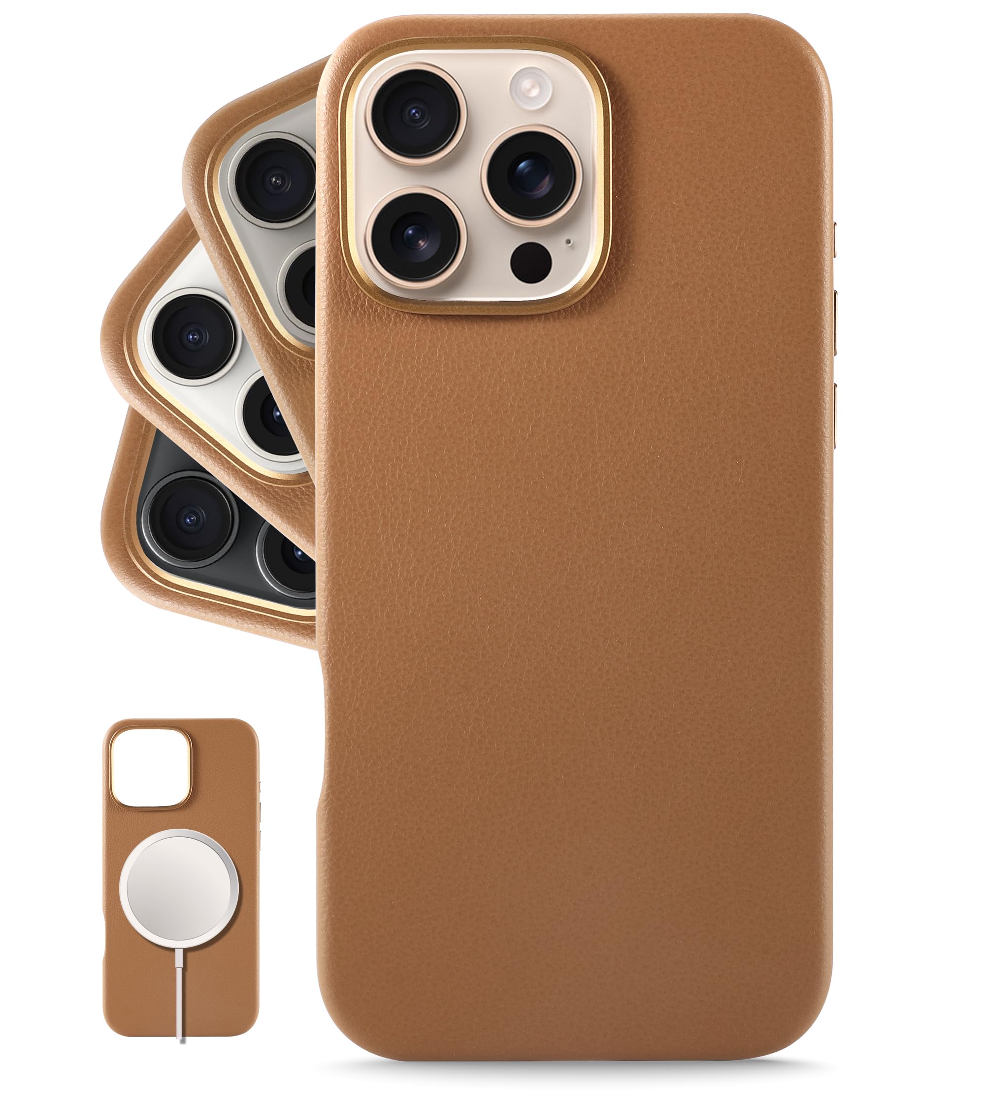 Photo 1 of LONLI Classic - for iPhone 16 Pro Leather Case - European Genuine Vele Leather Phone Case - Smoothen and Soften Over Time - [Compatible with Magsafe] - Brown