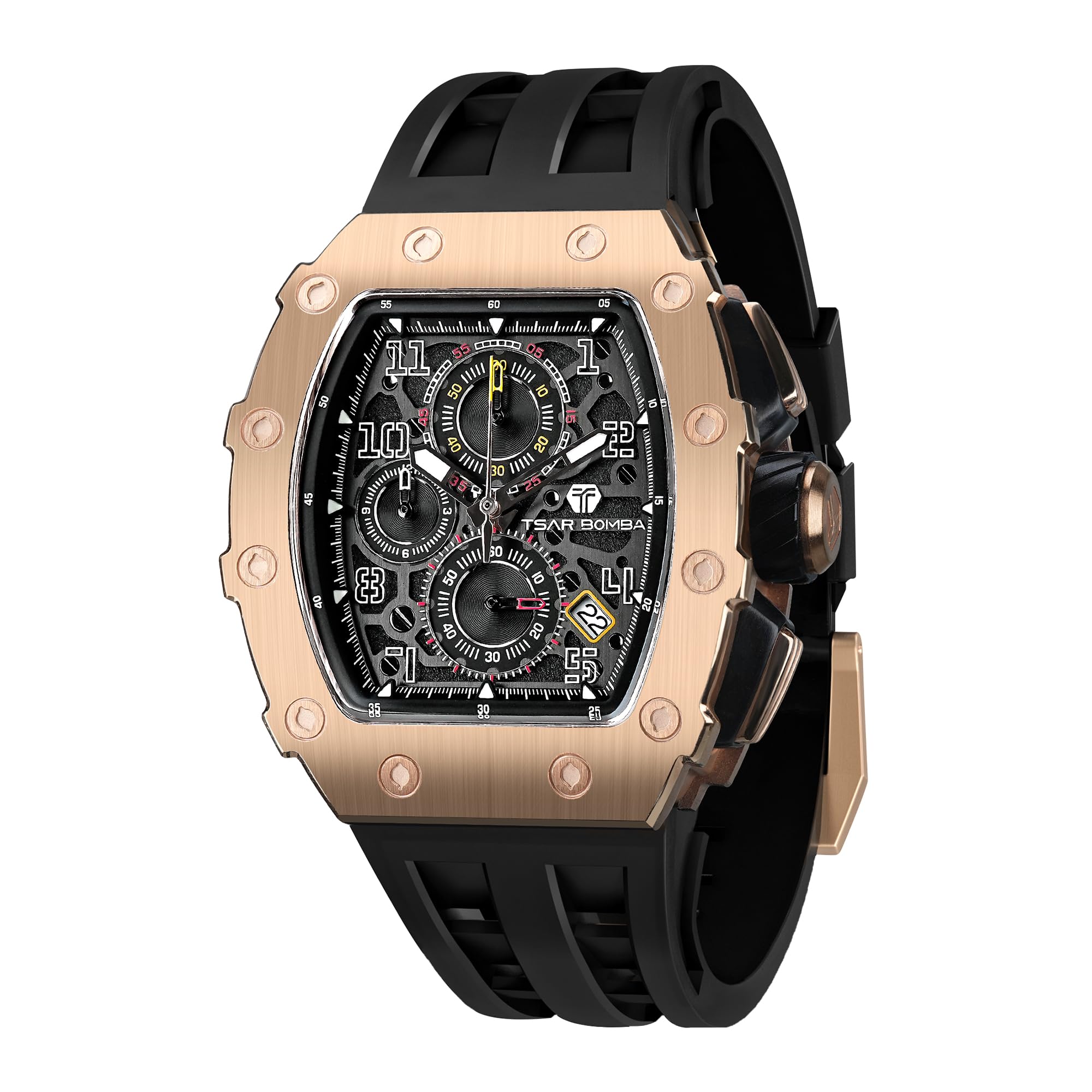 TSAR BOMBA Men’s Watch UK Wristwatches for Men 50M Waterproof Watches Men Tonneau Stainless Steel Case Sapphire Glass with Chronograph Date Function Japanese Quartz Movement Gifts Fashion Luxury