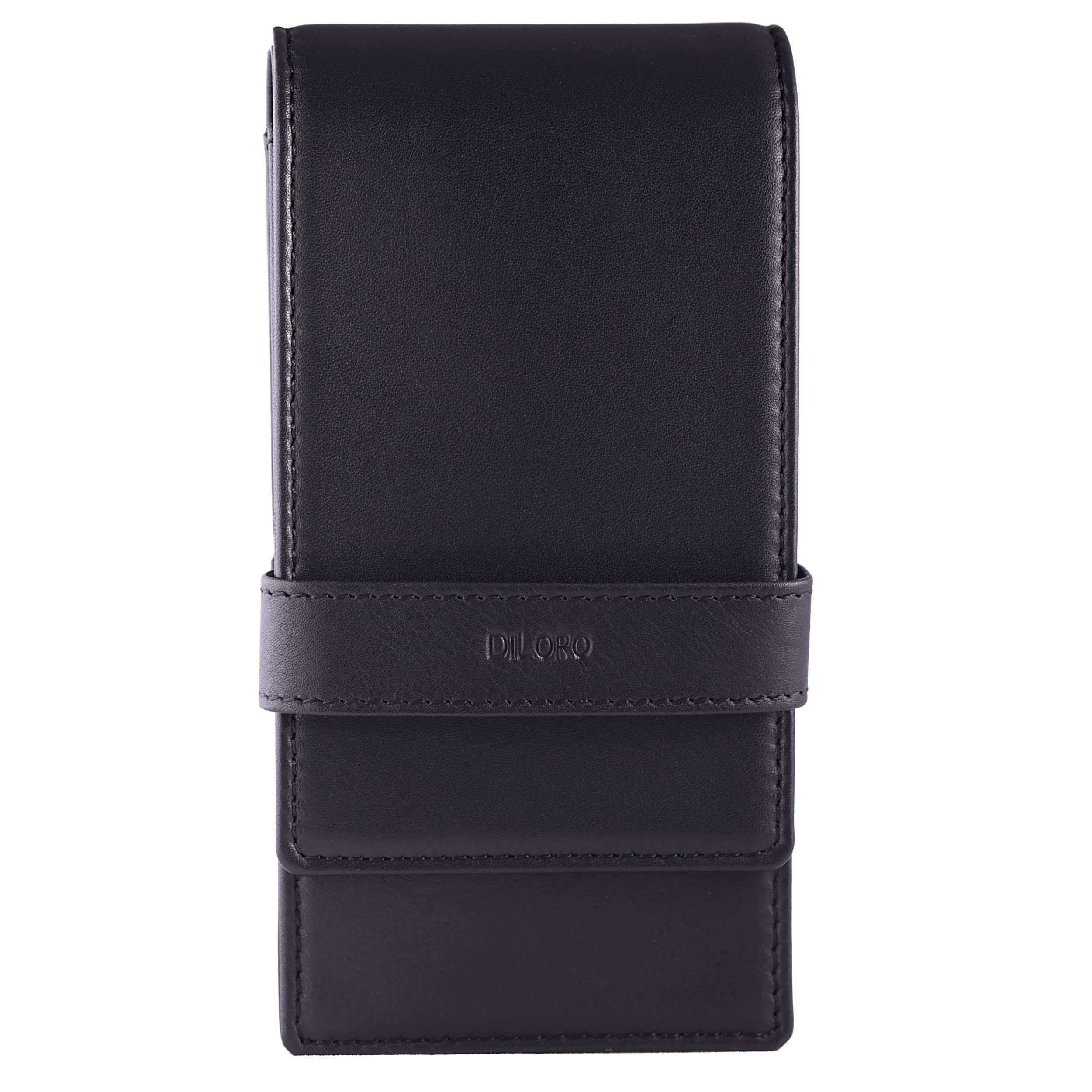 DiLoro 2-Year Warranty Leather Quad Pen Case Pencil Pouch Holder for Four Fountain Ballpoint Rollerball Pens and Pencils (Nappa Black)