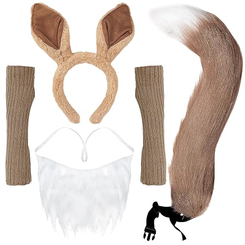 Boyigog Squirrel Fox Adult Costume Faux Furry Fox Tail Ears Headband Gloves Tutu Dress Set, Cute Squirrel Animal Cosplay Dress Accessories for Halloween Cosplay Party Fancy Dress Costume