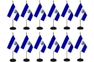 TIBIJOY El Salvador Flags Salvadoran Desk Flags Set Small Mini El Salvador Flags Table Flag with 13" Black Pole, Black Base and Spear Top, Miniature Salvadoran Deluxe Desktop Flag, Home Decoration, Office