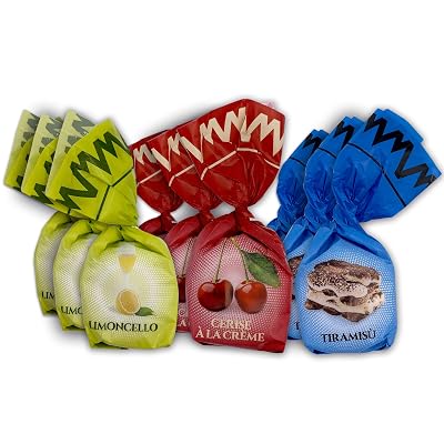 Mandrile Melis Imported Italian Chocolates Liquor Liquore Praline Variety - Limoncello, Cherry Ceris A La Creme, Tiramisu - 9pcs