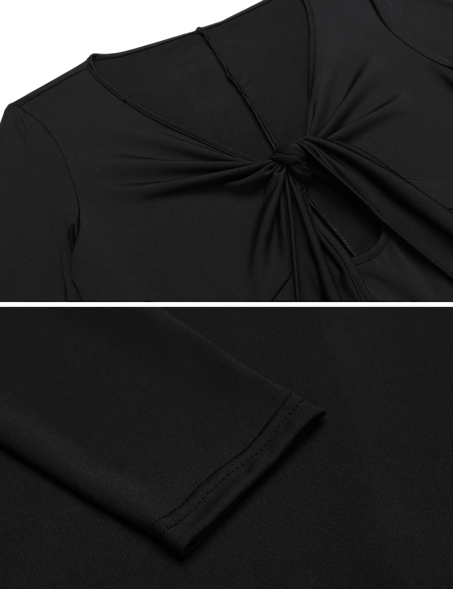 Misakia Ladies V Neck Collar Long Sleeve Knee-Length Cotton Bodycon Clubwear Dress(Black/M)