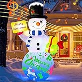 Airdomi 6FT Christmas Inflatables Snowman Outdoor Christmas Decorations Blow Up Snow Man Decor Built-in Rotating Music Box LED Light Wear Magic Hat for Indoor Yard Holiday Party Garden Xmas New Year