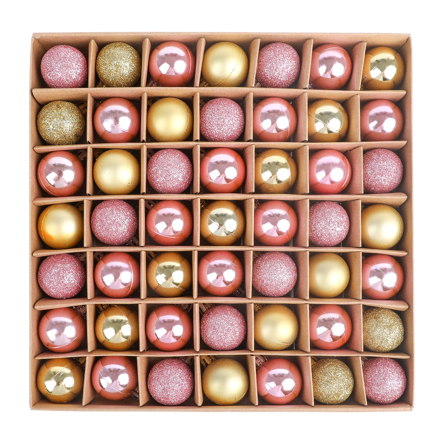 VEYLIN Christmas Baubles, 49pcs 3cm Mini Christmas Tree Baubles Shatterproof Christmas Baubles for Christmas Tree Decoration (Gold and Pink)