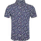 TOPORUS Men's Casual Short Sleeve Printing Pattern Button Down Shirt