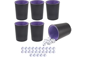 BAMBOO'S GROCERY LOKII Leather Dice Cup, Quite Felt-Lined Interior, 6 Shaker Cups and 30 Dot Dices, one Carry Bag (Black and Purple)