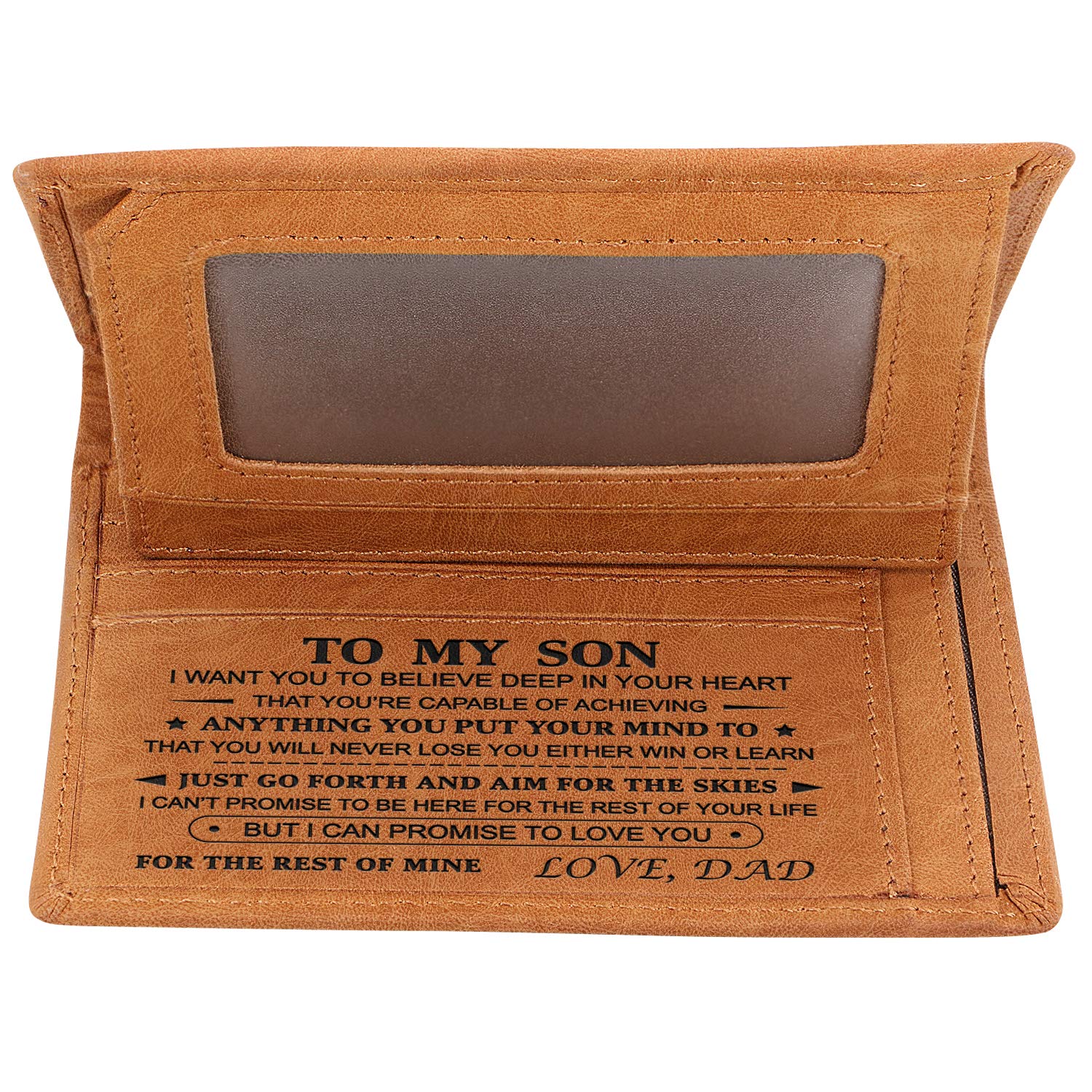 Kenon Custom Wallets for Men RFID Blocking Stylish Mens Wallet with Clear ID Window Personalised Slim Credit Card Holder Brown for Husband,Son,Dad (to My Son from Dad)