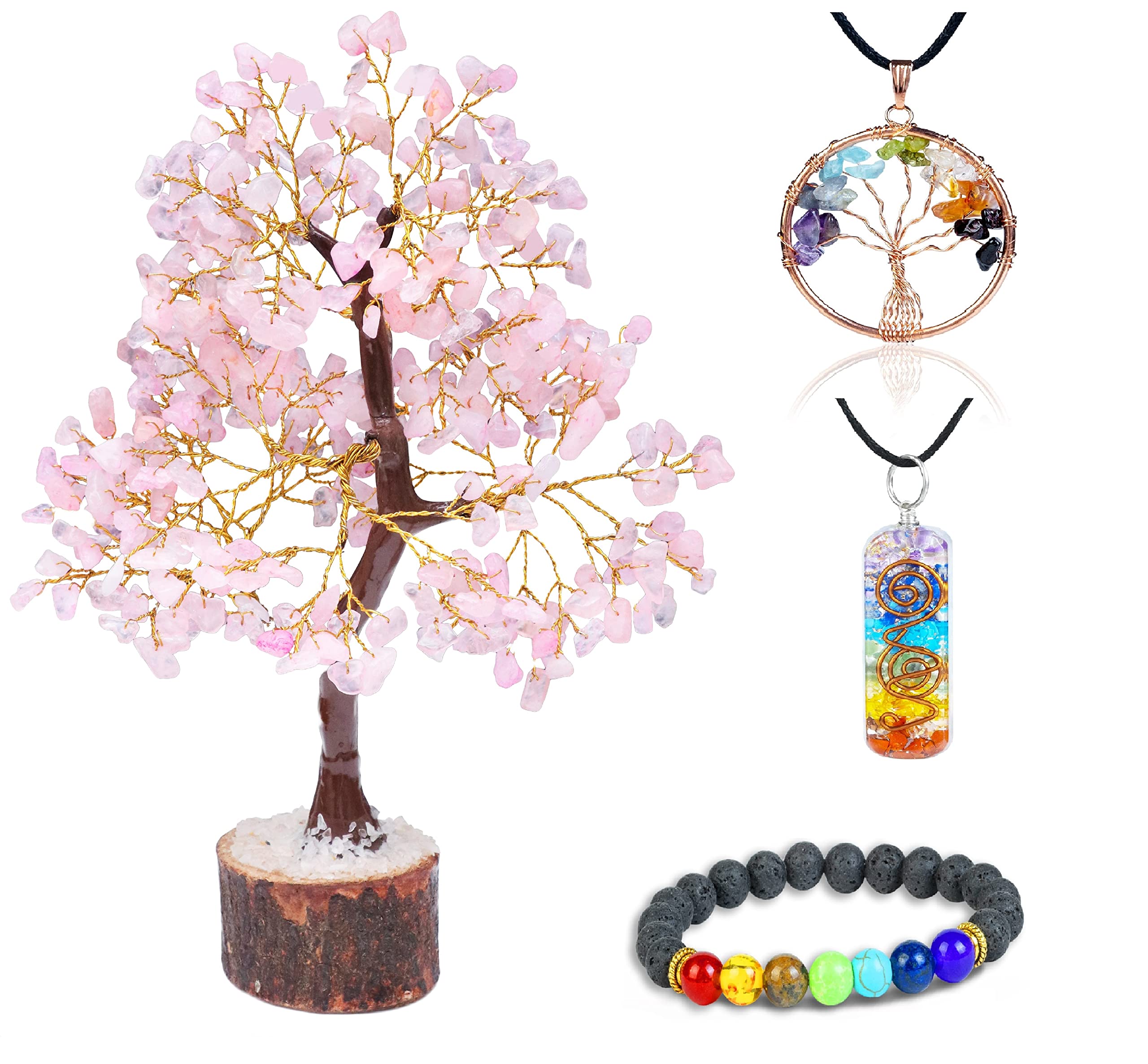 Rose Quartz Crystal Tree of Life - Handmade Gemstone Tree - Chakra Tree of Life - Feng Shui Tree Decor - Crystal Gifts - Money Tree Bonsai - Healing Crystal Tree Decor - Spiritual Gifts - Stone Tree