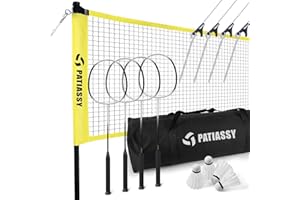 Patiassy Badminton Set for Backyard, Outdoor Badminton Net with Anti-Sag Design, 4 Professional Badminton Rackets, 4 Shuttlecocks and Carry Bag for Lawn or Beach