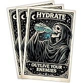 3 Pack Hydrate Outlive Your Enemies Stickers - Grim Reaper Drinking Water Decals - Waterproof Vinyl Dark Humor Labels for Gym Bottles, Laptops, and Coolers - Gothic Aesthetic Skeleton Gift 3 Inch