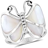 Aeravida Captivating Butterfly Motif White MOP Statement .925 Sterling Silver Ring