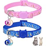 Moosjeean 2 Pack Breakaway Cat Collars with Bell Moon Pendant, Adjustable Safe Kitten Collars for Girl Boy Cats, Star Cute Ki