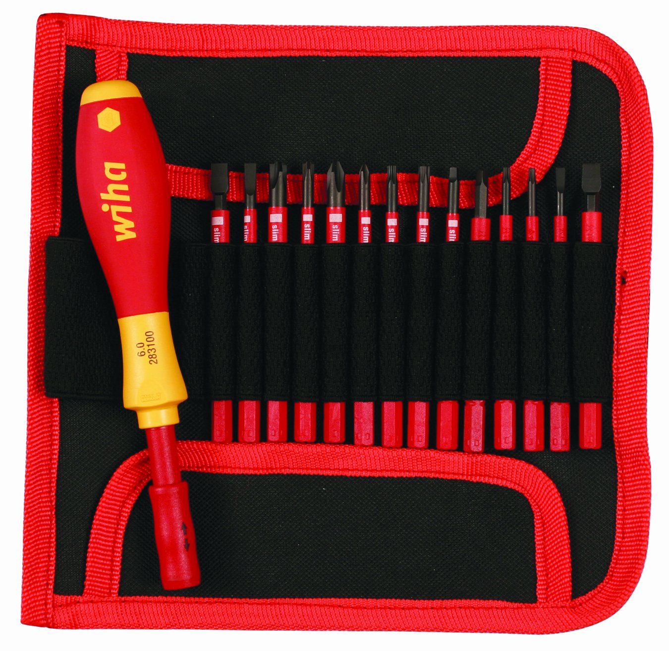 Wiha 28390 Insulated SlimLine Interchangeable Set Includes Handle with Pouch, 15-Piece