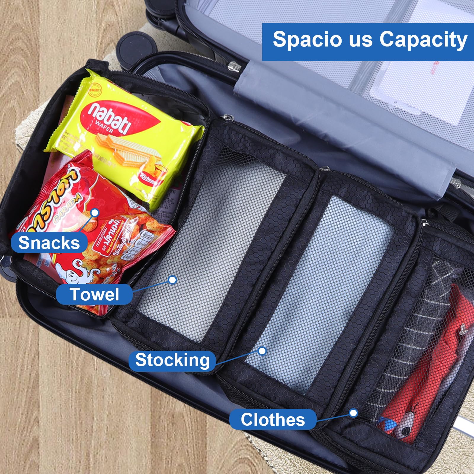 Olosar Suitcase Organizer, Travel Luggage Organizer Portable Hanging Travel Shelves Collapsible Hanging Packing Cubes for Carry on Suitcase