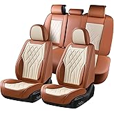 FLORICH Leather Car Seat Cover 5 Pieces, Full Set Car Seat Covers, Automotive Seat Covers Protector Fit for Most Sedans SUV Pick-up Truck - Brown&Beige