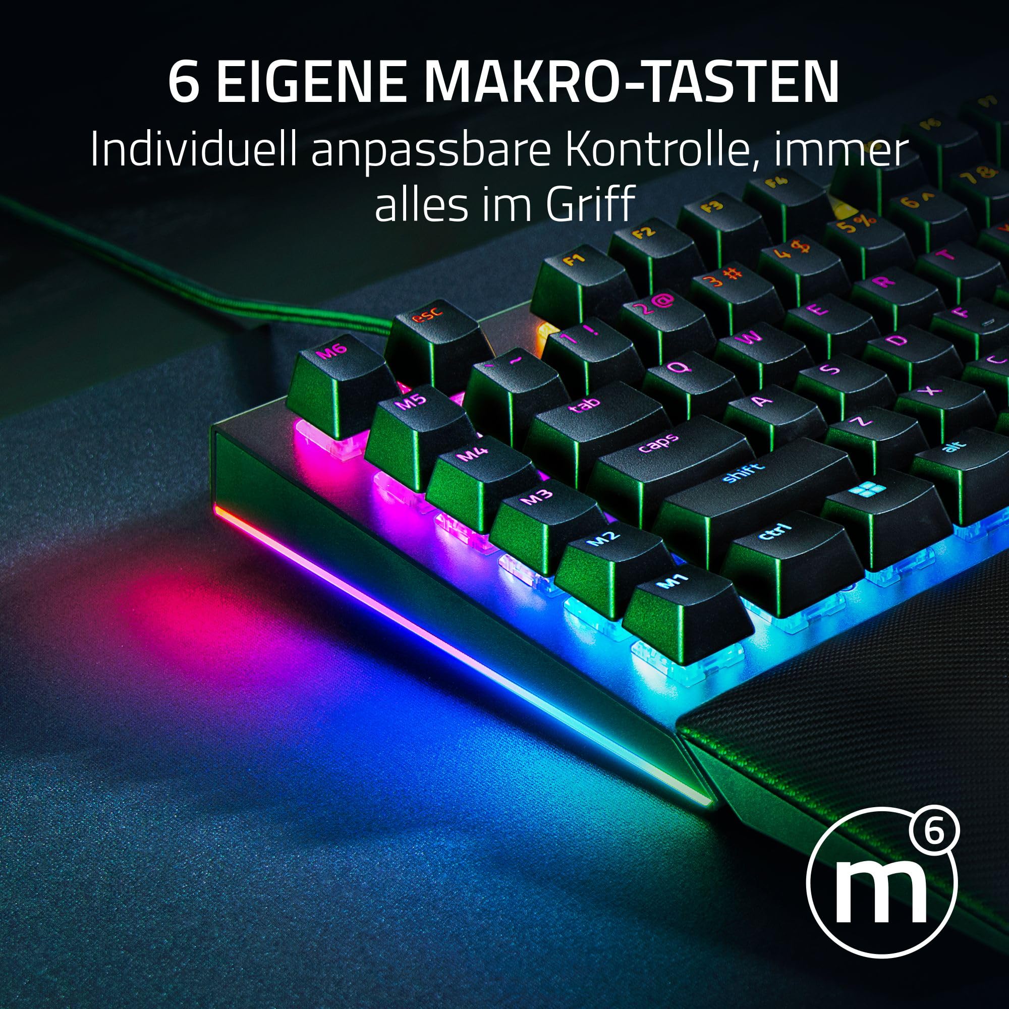 Razer BlackWidow V4 - Mechanische Gaming-Tastatur Chroma RGB (Mechanische Green Switches, 6 eigene Makro-Tasten, Doubleshot-ABS-Tastenkappen) QWERTZ DE-Layout | Schwarz 6
