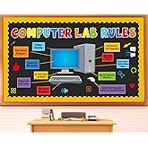 Computer Lab Rules Bulletin Board Decoration Set Science Classroom Decoration Computer Motivational Paper Cutouts for Back to School Home Wall Door Party Supplies