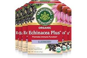 Traditional Medicinals Tea, Organic Echinacea Plus Elderberry, Boosts the Immune System, 96 Tea Bags (6 Pack)