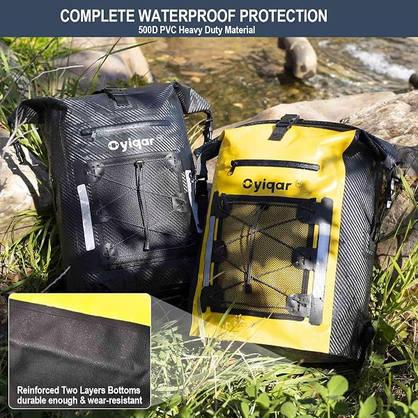 OYIQAR WATERPROOF DRY BAG BACKPACK HEAVY DUTY HIKING BACKPACK ROLL TOP CLOSURE WATERPROOF BAG WATERPROOF PADDED DRY BAG WITH IPX8 WATERPROOF PHONE CASE – DRY BAG FOR HIKING, KAYAKING (YELLOW, 25L)