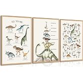 Dinosaur Wall Art,Educational Learning Chart Wall Decor,Set of 3 12x16 in | Alphabet Dinosaur Educational Pictures,Prehistoric Knowledge Animal Canvas Print Painting for Boys Room Classroom, Unframed