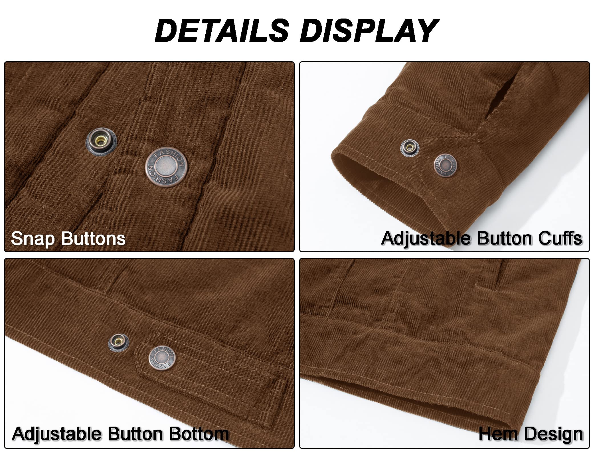 MAGCOMSEN Men's Corduroy Jacket Winter Sherpa Lined Warm Thick Trucker Cargo Coat with 5 Pockets