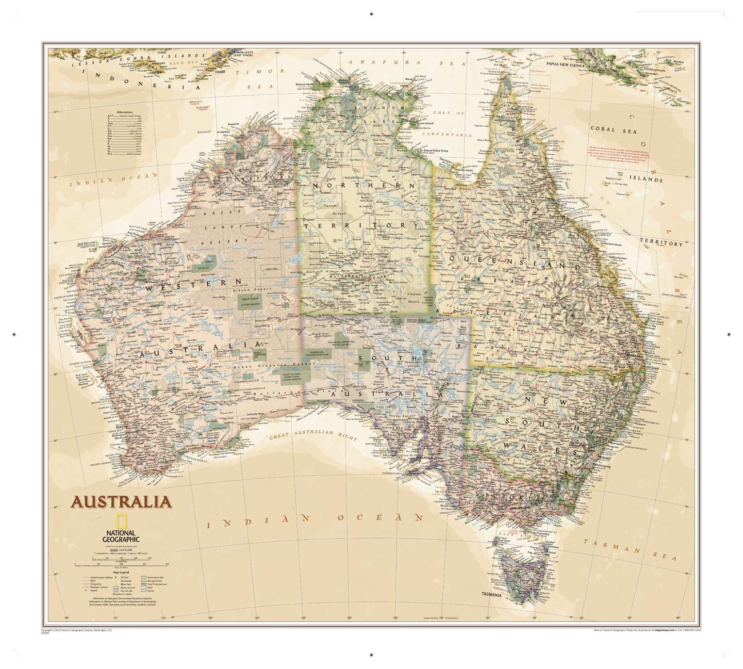 National Geographic: Australia Executive Wall Map - Antique Style - 30.25 x 27.25 inches - Art Quality Print