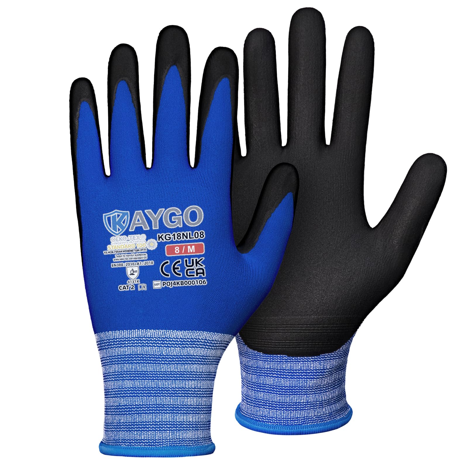 KAYGO Safety Work Gloves MicroFoam Nitrile Coated 3 Pairs, KG18N, Seamless Knit Nylon Glove with Abrasion and Oil Resistant Grip, Ideal for General Purpose, Automotive, DIY (Medium, Blue) — image 1