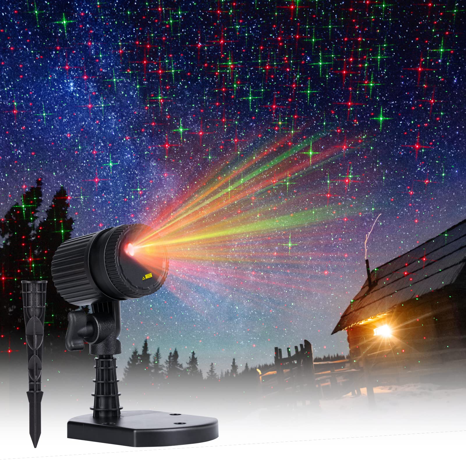 Photo 1 of Christmas Projector Laser Lights Outdoor Red and Green Starry Projection Light 3 Working Modes Waterproof Plug in Mountable Landscape Lights for Holiday Xmas Indoor Party New Year Decoration Show
