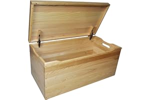 Hope Woodworking Amish Wooden Storage Chest Trunk Box with Lid and Handles for Bedroom, Blanket, Clothes, Entryway Bench, Anti-Slam Hinges, Handmade, Rustic, Oak Wood, Natural Stain, 30"