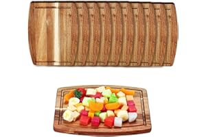 10 Pcs Acacia Wood Serving Trays Bulk, Rectangular Wooden Cutting Boards with Juice Groove, Chopping Charcuterie Board Carvin
